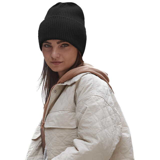 Beechfield Gebreide oversized muts UTFK1106_black large