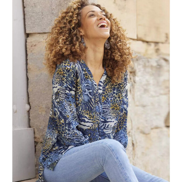 Atlas for Women Dames crepe blouse met dierenprint UTAF796_blue large