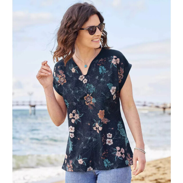 Atlas for Women Dames bloemen t-shirt UTAF794_navy large