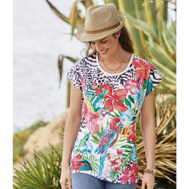 Atlas for Women Dames bloemen t-shirt UTAF797_ecru large