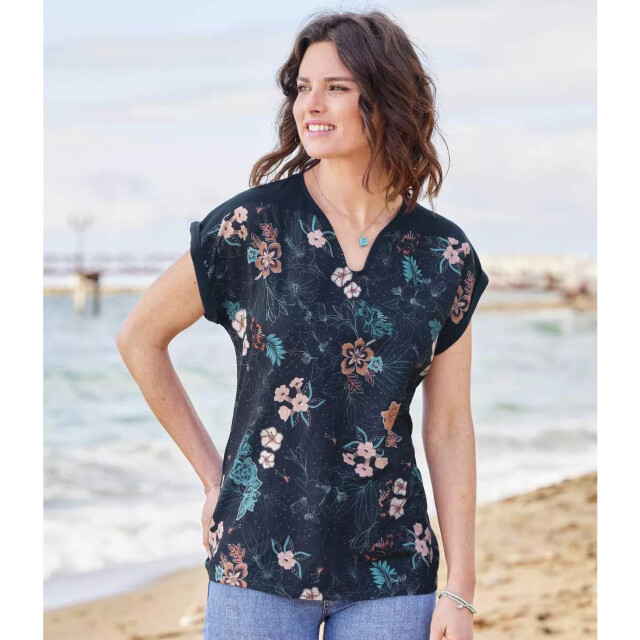 Atlas for Women Dames bloemen t-shirt UTAF794_navy large