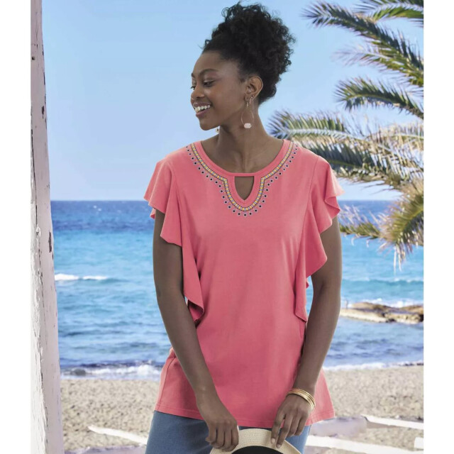 Atlas for Women Dames ruffle t-shirt UTAF804_pink large