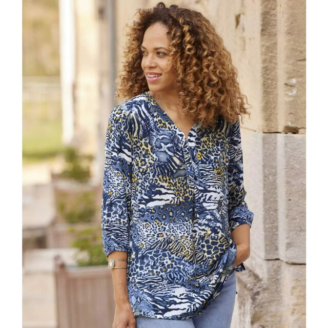 Atlas for Women Dames crepe blouse met dierenprint UTAF796_blue large