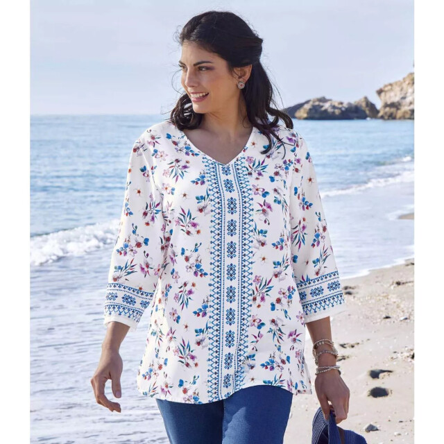 Atlas for Women Dames bloemencrepe blouse UTAF682_white large