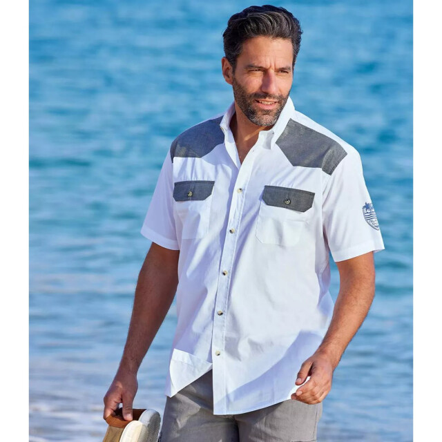 Atlas For Men Herenhemd met contrasterende korte mouwen UTAF631_white large