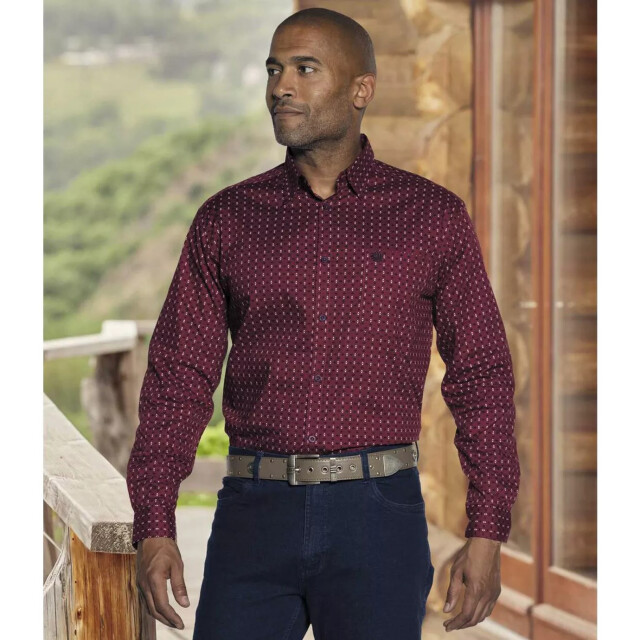 Atlas For Men Heren bedrukt poplin overhemd UTAF430_burgundy large