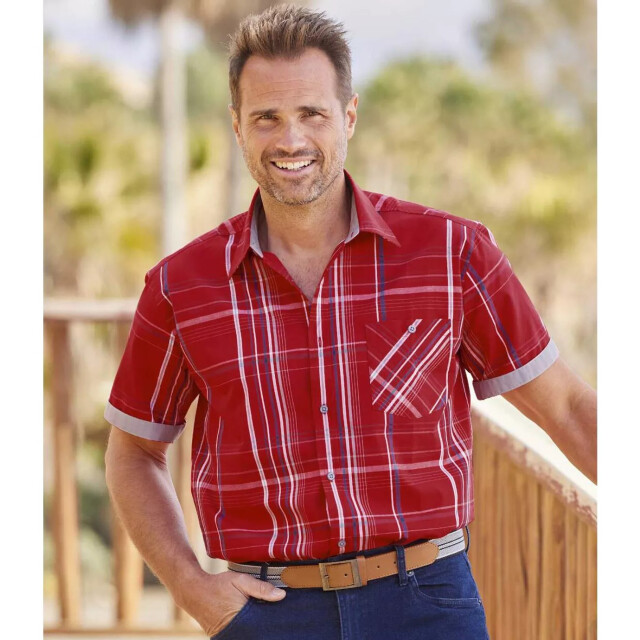 Atlas For Men Geruit herenhemd met korte mouwen UTAF333_red large