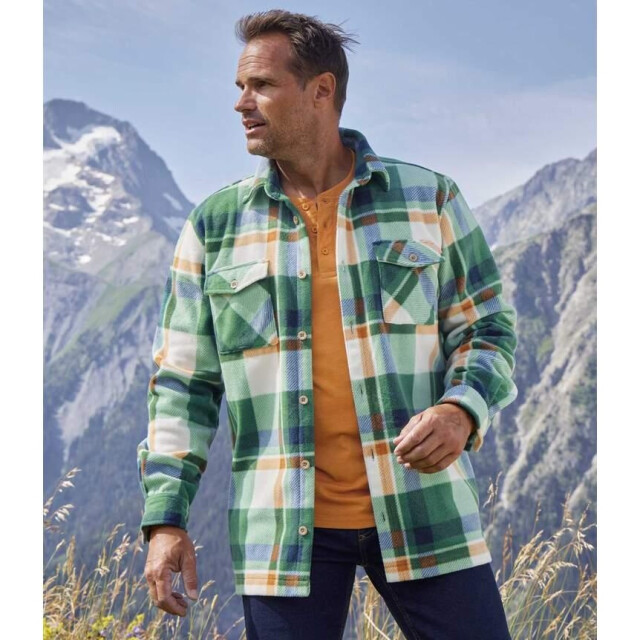 Atlas For Men Heren geruit fleece overshirt UTAF1916_greenecruorange large