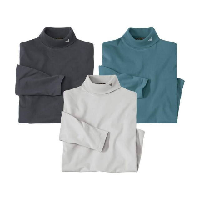 Atlas For Men Heren roll neck top (set van 3) UTAF1816_mallardbluelightgreymediumgrey large