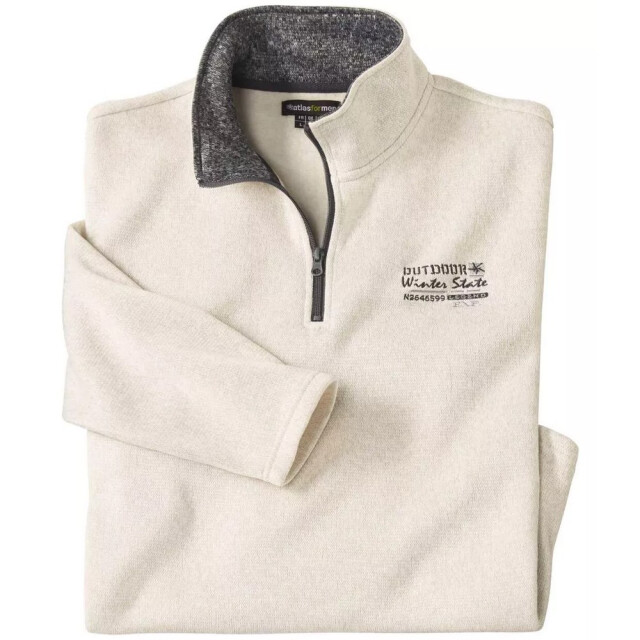 Atlas For Men Heren winterstaat geborstelde fleece trui UTAF1542_ecru large