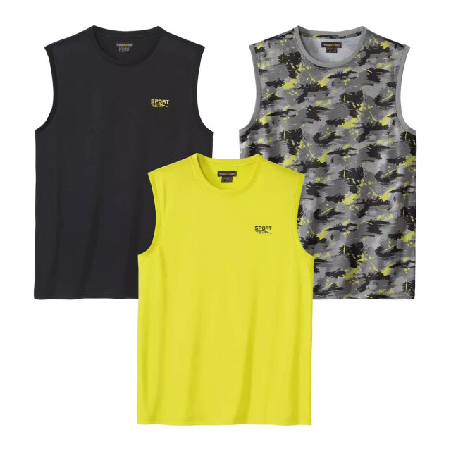 Atlas For Men Heren camouflage sportvest top (set van 3) UTAF1555_blackgreylimegreen large