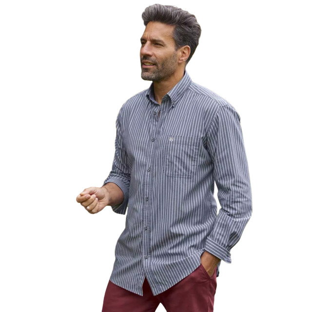 Atlas For Men Heren gestreept poplin overhemd UTAF1470_navywhite large
