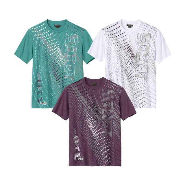 Atlas For Men Heren bedrukt sport t-shirt (pack of 3) UTAF1524_greenpurplewhite large