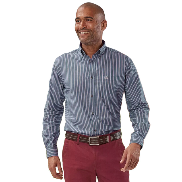 Atlas For Men Heren gestreept poplin overhemd UTAF1470_navywhite large