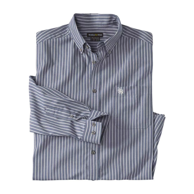 Atlas For Men Heren gestreept poplin overhemd UTAF1470_navywhite large