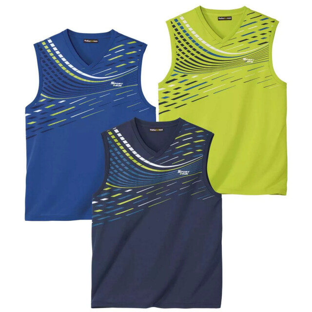 Atlas For Men Heren active vest top (set van 3) UTAF1322_bluelimegreennavyblue large