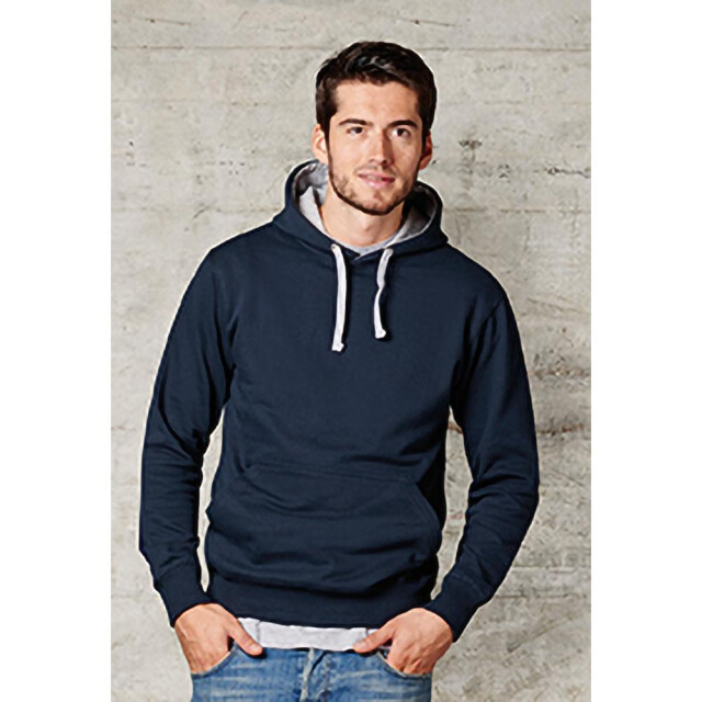 FDM Unisex contrasterende hooded sweatshirt / hoodie (300 gsm) UTFK368_navyheathergrey large