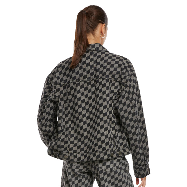 Urban Classics Dames 80s laser check oversized denim jassen UTTN1006_black large