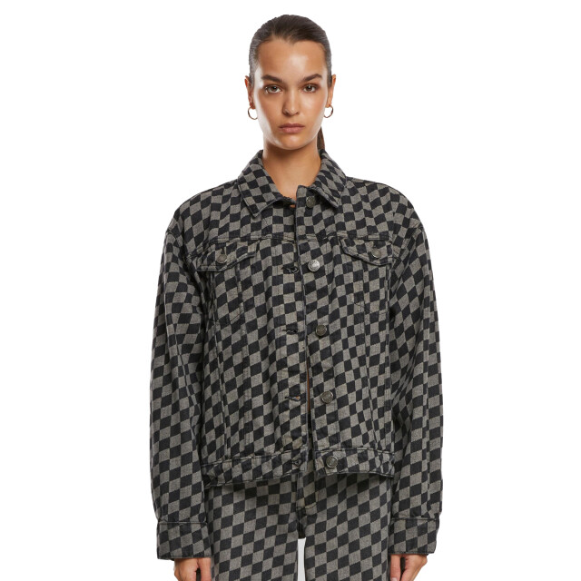 Urban Classics Dames 80s laser check oversized denim jassen UTTN1006_black large