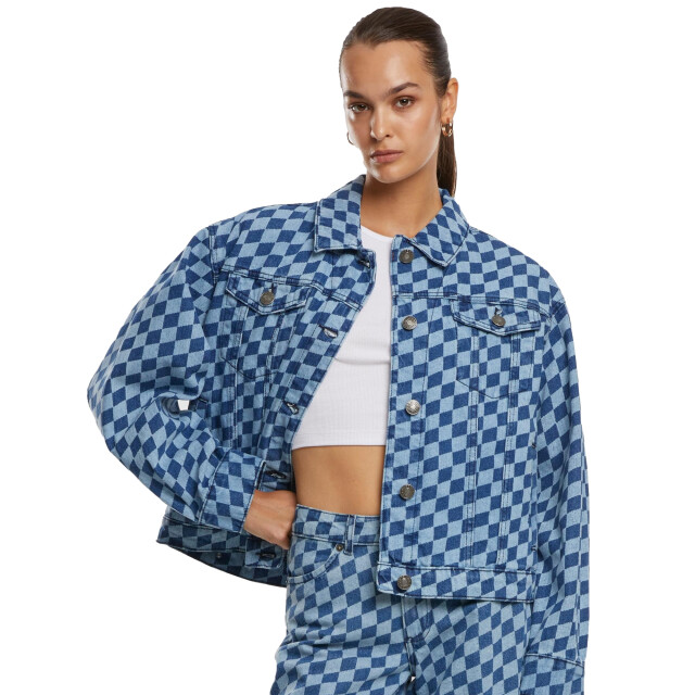 Urban Classics Dames 80s laser check oversized denim jassen UTTN1006_blue large