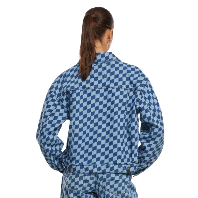 Urban Classics Dames 80s laser check oversized denim jassen UTTN1006_blue large