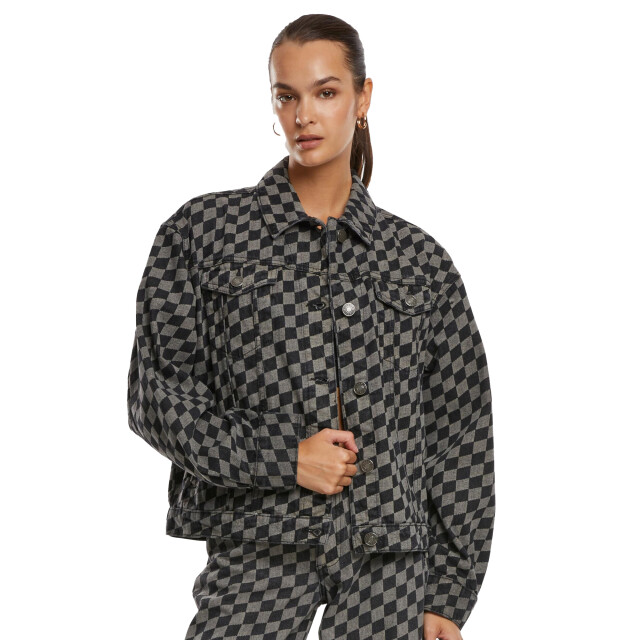 Urban Classics Dames 80s laser check oversized denim jassen UTTN1006_black large
