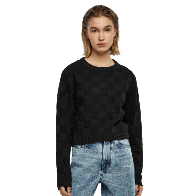 Urban Classics Dames geruit gebreid sweatshirt UTTN1017_black large
