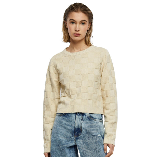 Urban Classics Dames geruit gebreid sweatshirt UTTN1017_sand large