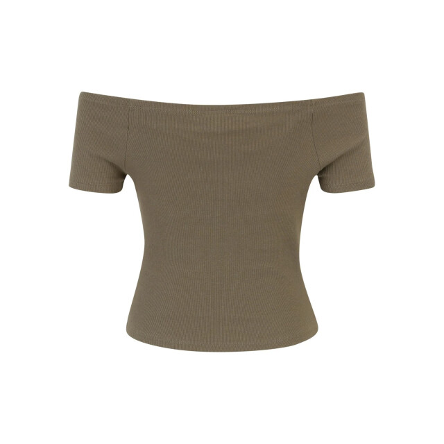 Urban Classics Dames geribd off shoulder t-shirt (set van 2) UTTN1026_whiteolive large