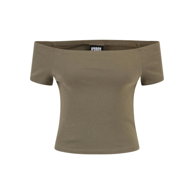 Urban Classics Dames geribd off shoulder t-shirt (set van 2) UTTN1026_whiteolive large