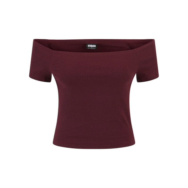 Urban Classics Dames geribd off shoulder t-shirt (set van 2) UTTN1026_redwineblack large