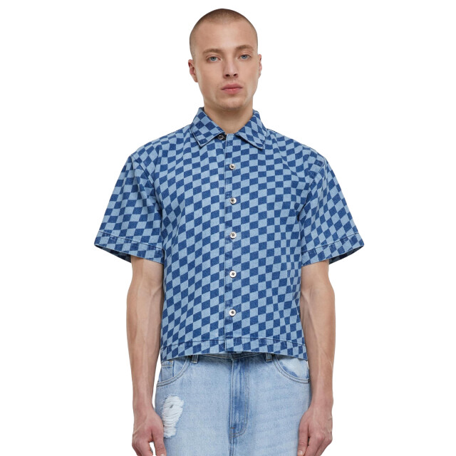 Urban Classics Heren laser check boxy overhemd UTTN1067_blue large