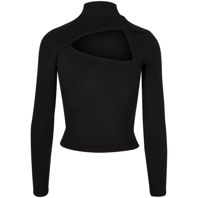 Urban Classics Dames geribd uitgesneden rug t-shirt met lange mouwen UTTN1070_black large