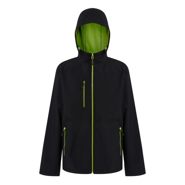 Regatta Heren navigate dubbellaags soft shell jacket met capuchon UTFK3122_blacklimegreen large