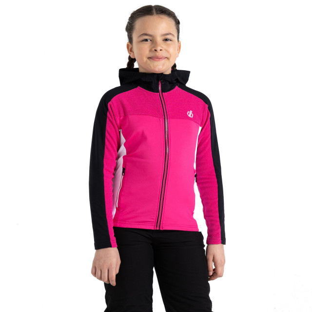 Dare2b Childrens/kids thriving core stretch hooded midlayer UTRG8625_purepinkblack large