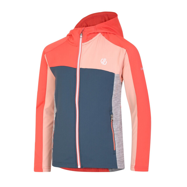 Dare2b Childrens/kids thriving core stretch hooded midlayer UTRG8625_neonpeachapricotblush large