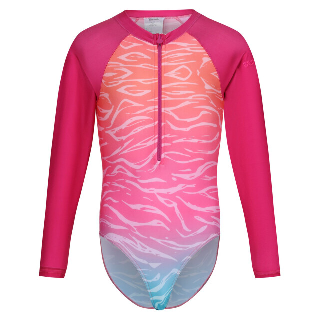 Regatta Kinder/kids ombre one piece zwempak met lange mouwen UTRG10693_flamingopinksatsuma large