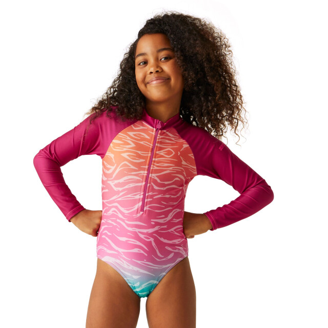 Regatta Kinder/kids ombre one piece zwempak met lange mouwen UTRG10693_flamingopinksatsuma large