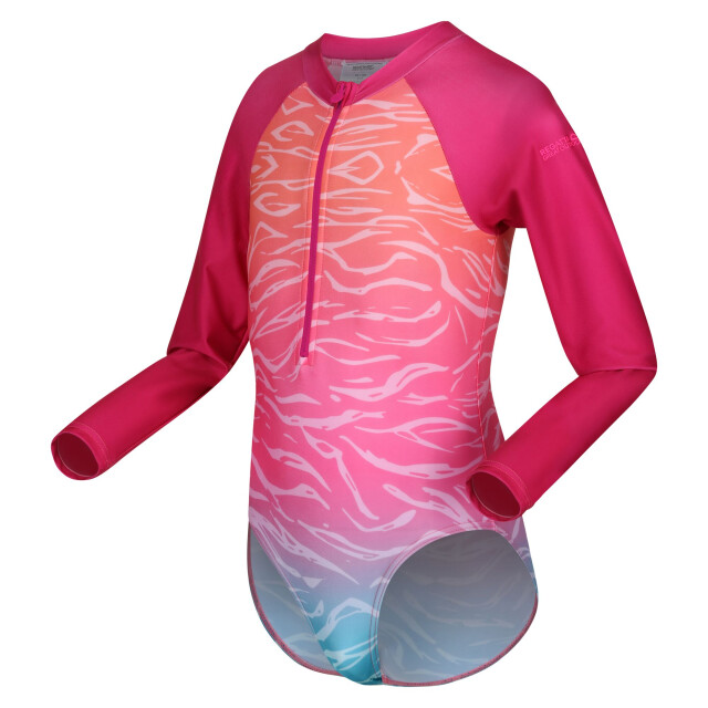 Regatta Kinder/kids ombre one piece zwempak met lange mouwen UTRG10693_flamingopinksatsuma large
