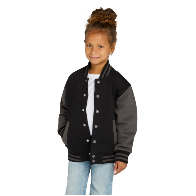SG Childrens/kids ringspun cotton varsity jacket UTFK2844_darkblackgrey large