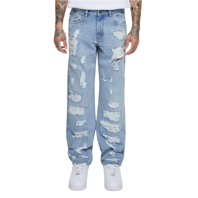 Urban Classics Heren zwaargewicht gescheurde rechte jeans UTTN992_newlightbluewashed large