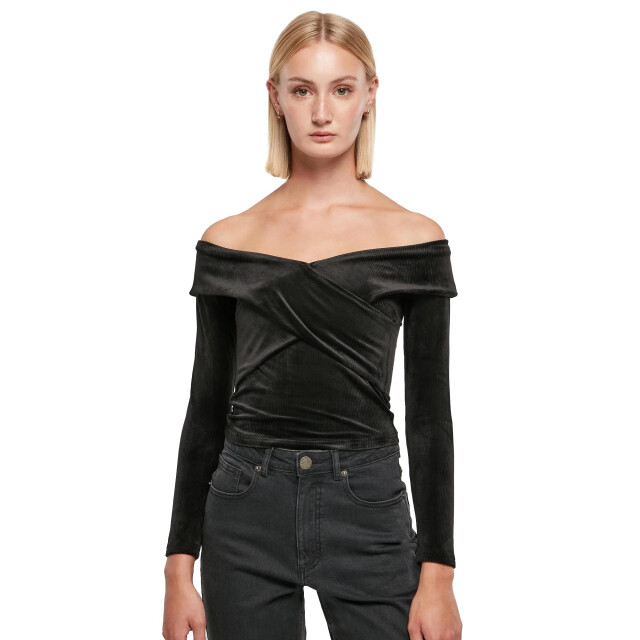 Urban Classics Dames off shoulders velvet cross front top met lange mouwen UTTN807_black large
