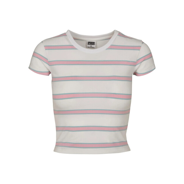 Urban Classics Dames streep crop t-shirt UTTN778_whitegirlypink large