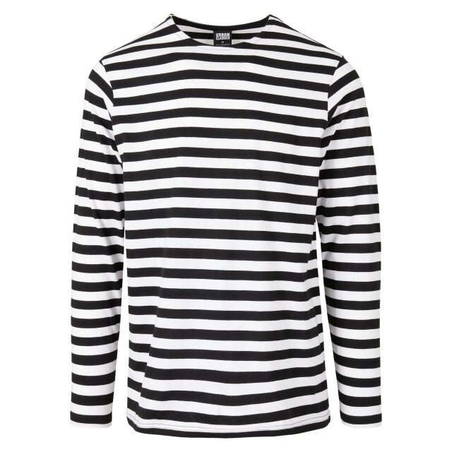 Urban Classics Heren gestreept normaal t-shirt met lange mouwen UTTN792_whiteblack large