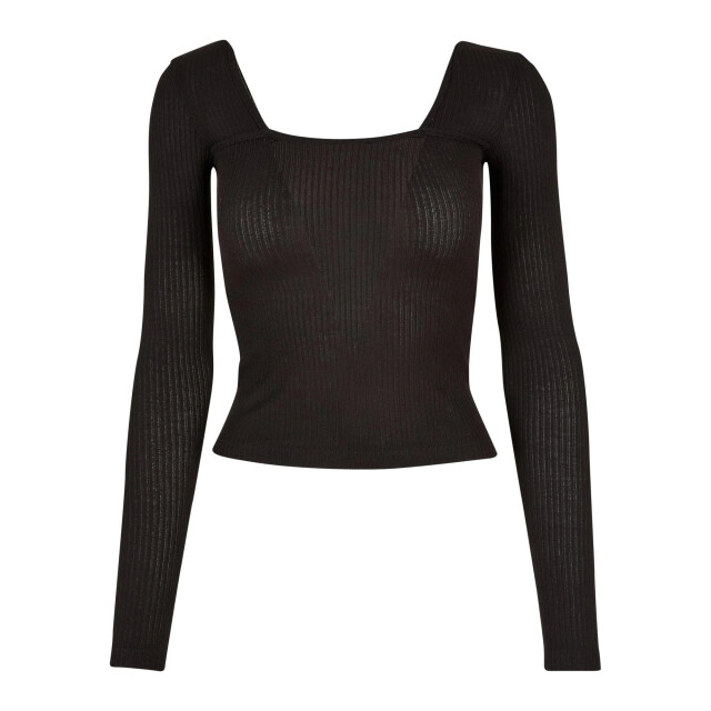 Urban Classics Dames geribbelde vierkante hals top met lange mouwen UTTN762_black large