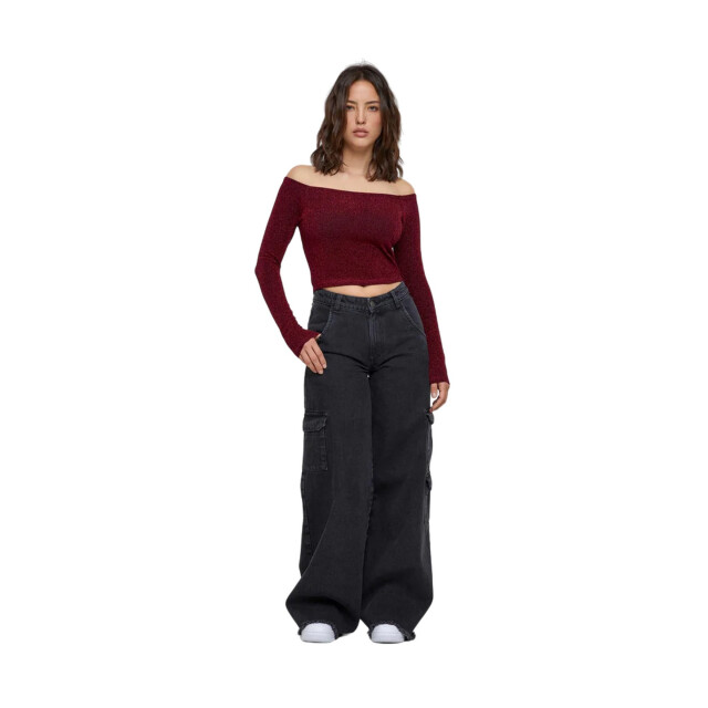 Urban Classics Dames glitter off shoulder top met lange mouwen UTTN749_burgundy large