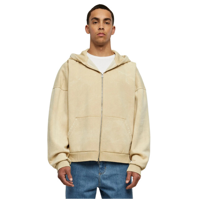 Urban Classics Heren 90's stone wash zwaargewicht full zip hoodie UTTN699_unionbeige large