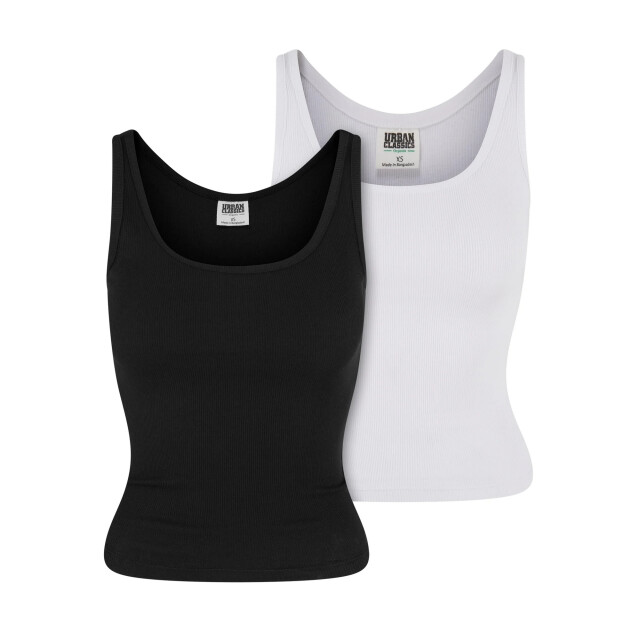 Urban Classics Dames basic geribd organisch tanktopje (verpakking van 2) UTTN994_blackwhite large