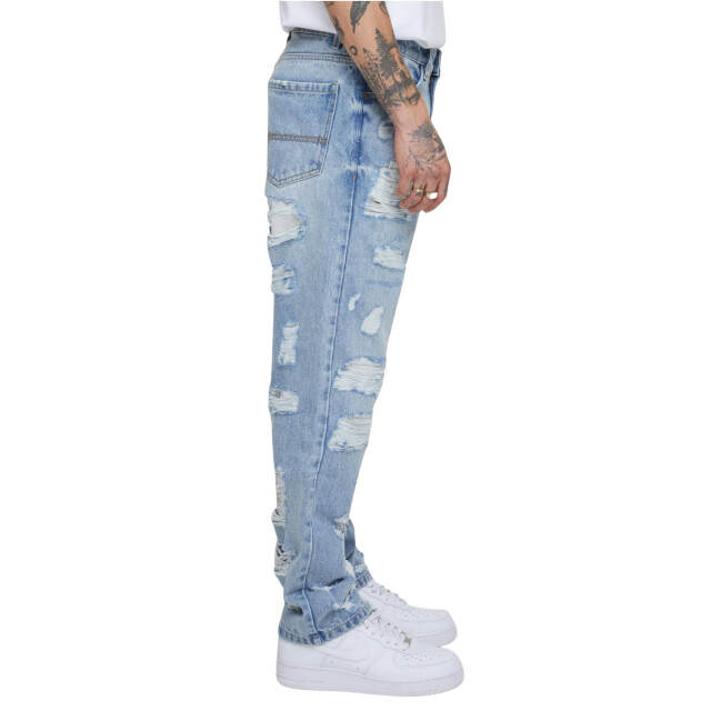 Urban Classics Heren zwaargewicht gescheurde rechte jeans UTTN992_newlightbluewashed large