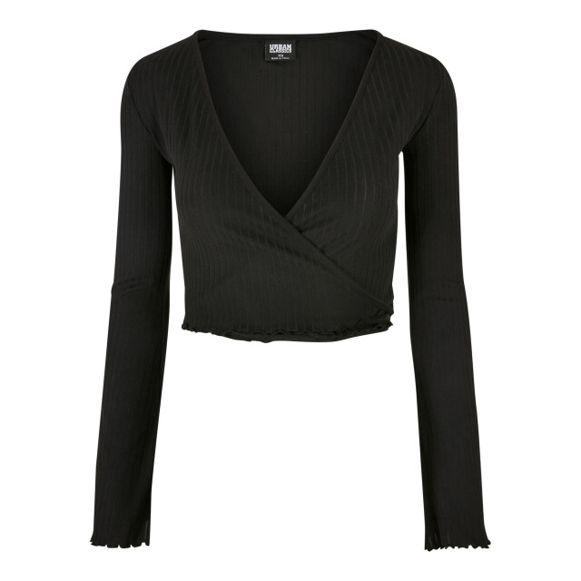 Urban Classics Dames ribbed wrap crop top met lange mouwen UTTN675_black large